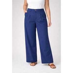 Lands End Womens High Rise Wide Leg Pants Trousers Sz 12 Pleated Elastic Waist 2